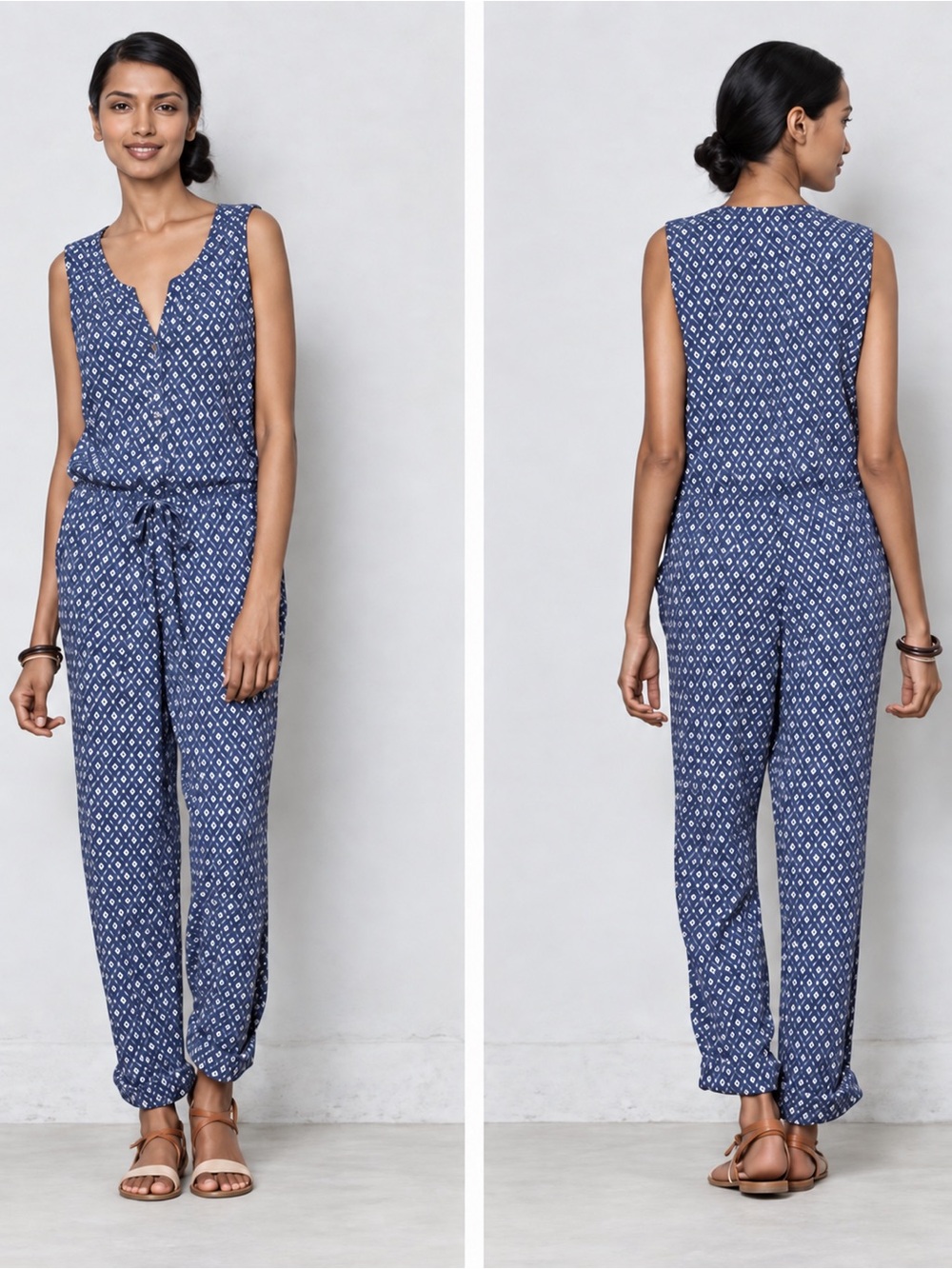Anthropologie Lilka Blue & White Jumpsuit V-Neck Sleeveless - XS